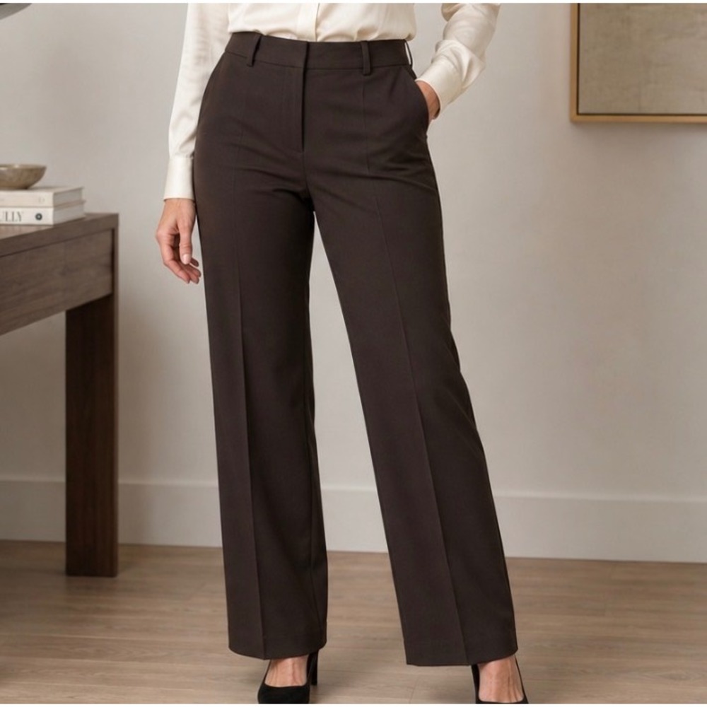 Talbots Petite Curvy Fit Dress Pants 12P Brown Wide Leg Trousers Career Tailored